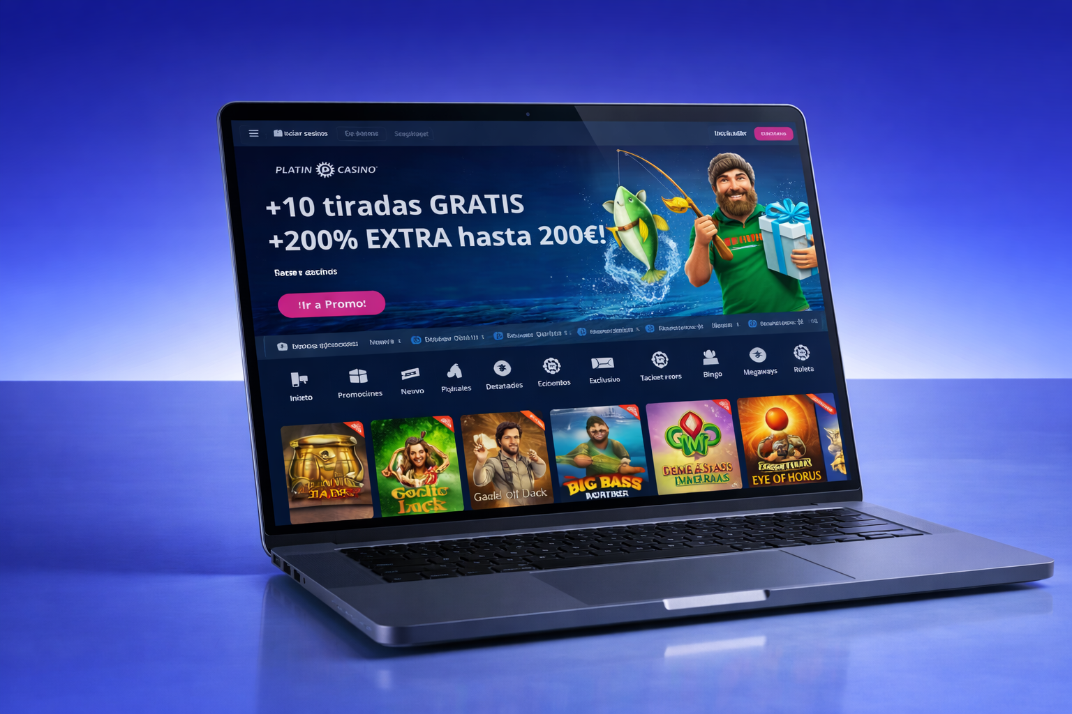 Platin Casino Free Spins Promotion Platin Casino free spins promotion with Big Bass character for regular players